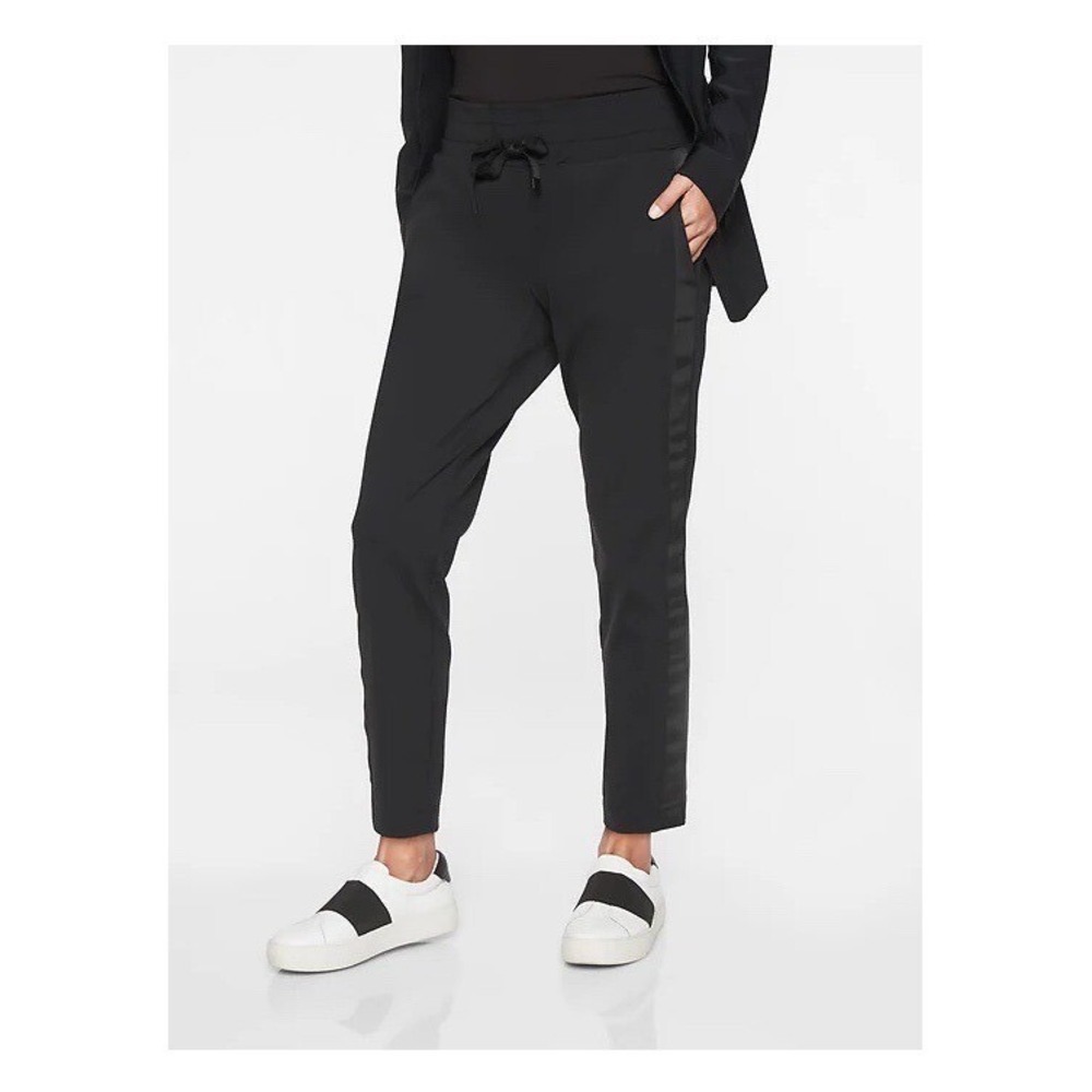Athleta Metro Downtown Ankle Pant Sz Medium Black Side Tuxedo Stripe Minimalist